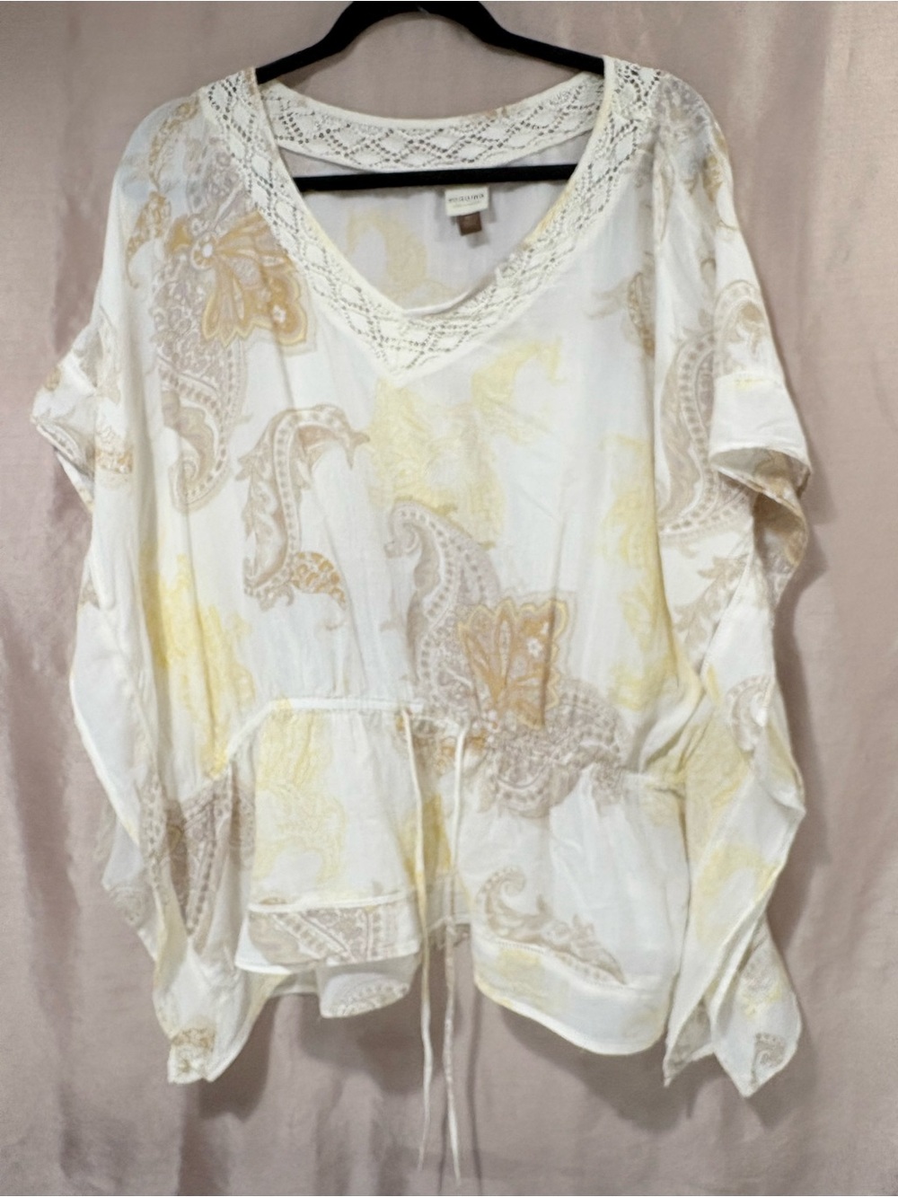 Sonoma Sz XL Soft Colors Paisley Kimono Poncho Bohemian Shirt Blouse Cinch Waist